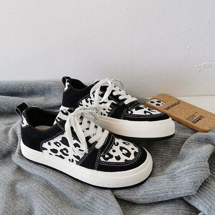 Cow Print Y2K Aesthetic Sneakers for Cute and Comfy Outfits