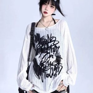 Cozy Abstract Echo Sweater - Y2K Aesthetic for Effortless Style