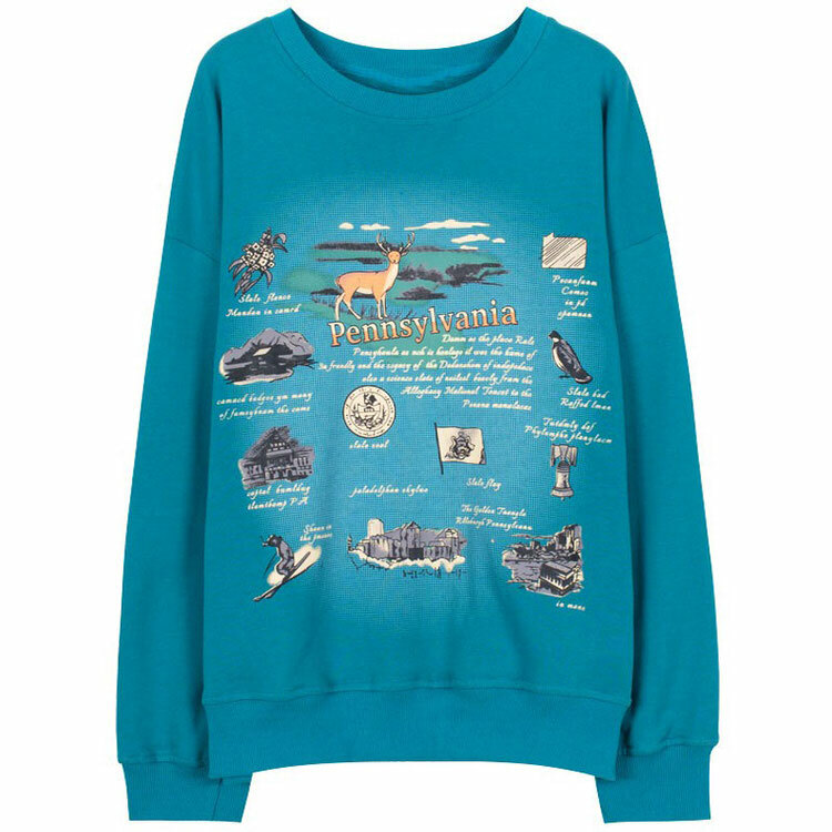 Cozy American Girl Pennsylvania Sweatshirt in Y2K Aesthetic Style