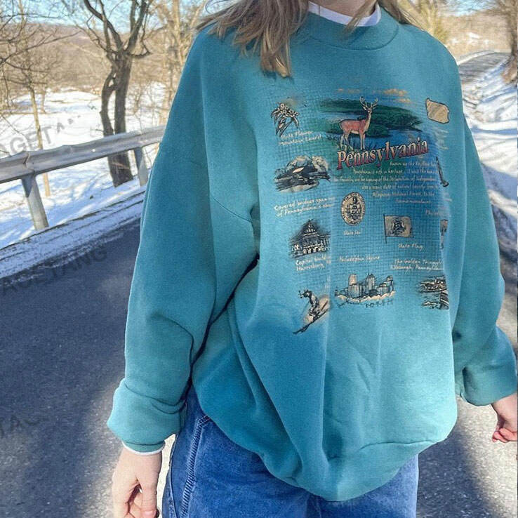 Cozy American Girl Pennsylvania Sweatshirt in Y2K Aesthetic Style