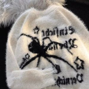 Cozy Arachnid Dreams Fuzzy Sweater for Y2K Aesthetic Lovers