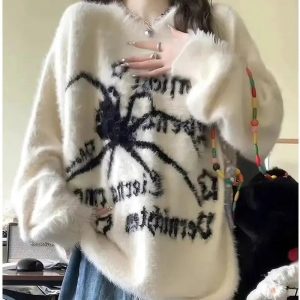 Cozy Arachnid Dreams Fuzzy Sweater for Y2K Aesthetic Lovers