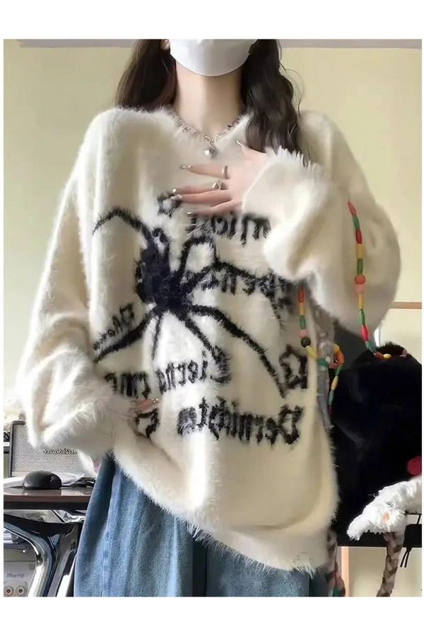 Cozy Arachnid Dreams Fuzzy Sweater for Y2K Aesthetic Lovers