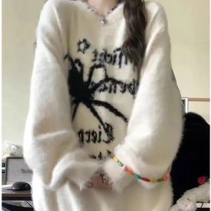 Cozy Arachnid Dreams Fuzzy Sweater for Y2K Aesthetic Lovers