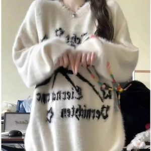 Cozy Arachnid Dreams Fuzzy Sweater for Y2K Aesthetic Lovers