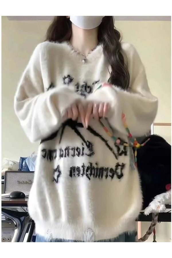 Cozy Arachnid Dreams Fuzzy Sweater for Y2K Aesthetic Lovers