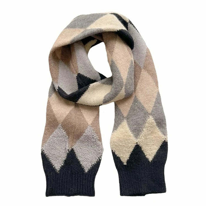 Cozy Argyle Pattern Scarf for Y2K Aesthetic and Preppy Style Lovers