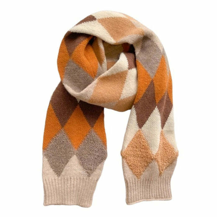 Cozy Argyle Pattern Scarf for Y2K Aesthetic and Preppy Style Lovers