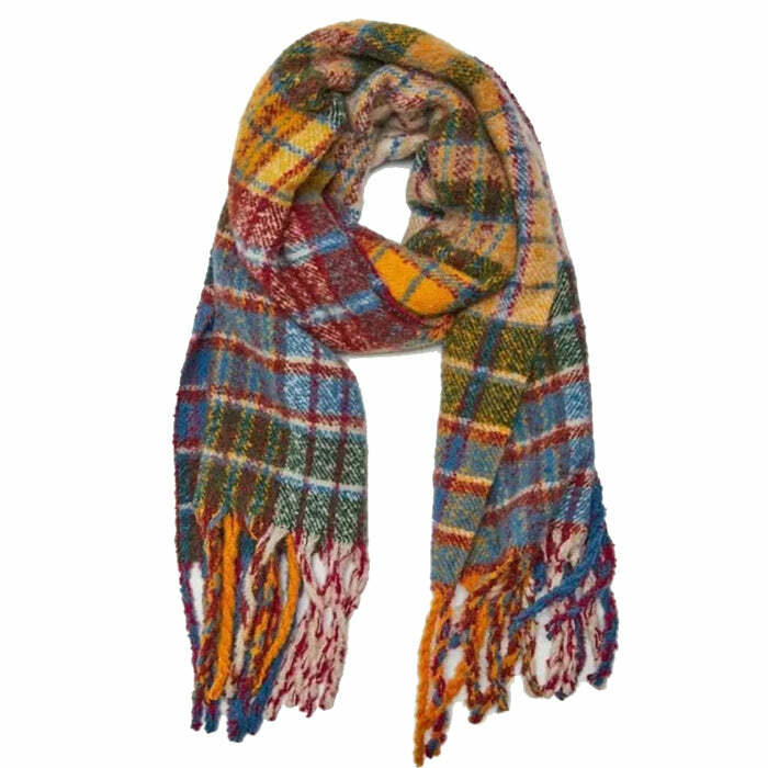 Cozy Autumn Vibes Plaid Wool Scarf for Y2K and Grunge Aesthetic Styles