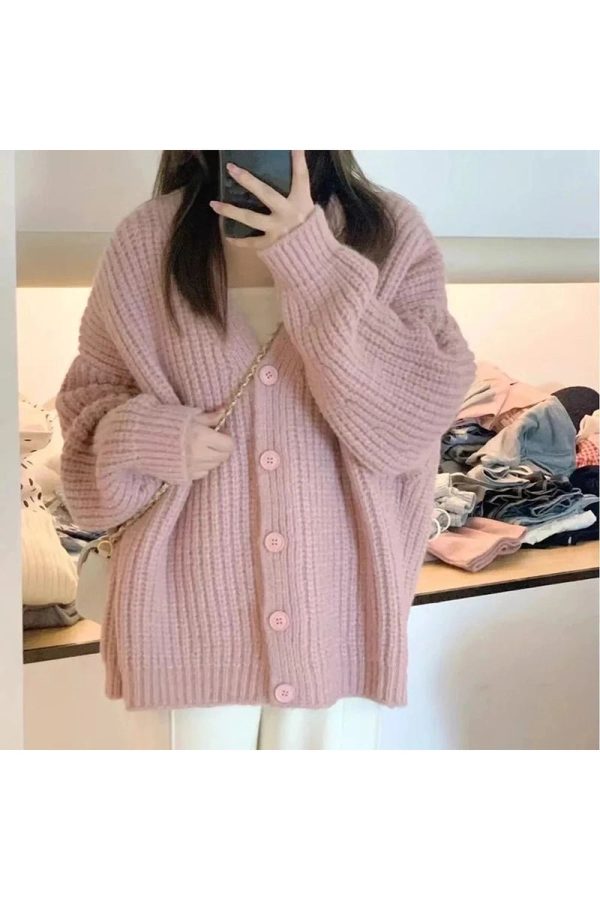 Cozy Blush Chunky Cardigan for Y2K Aesthetic and Fall Fashion