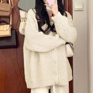 Cozy Blush Chunky Cardigan for Y2K Aesthetic and Fall Fashion