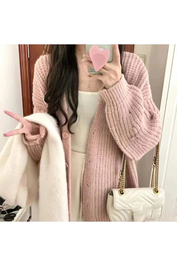 Cozy Blush Chunky Cardigan for Y2K Aesthetic and Fall Fashion