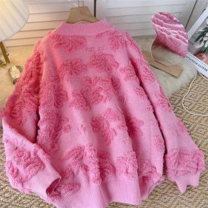 Cozy Blush Petal Textured Sweater for Y2K Aesthetic Outfits