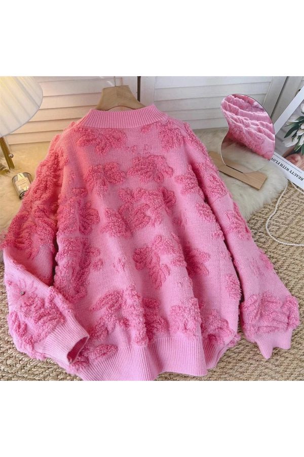 Cozy Blush Petal Textured Sweater for Y2K Aesthetic Outfits