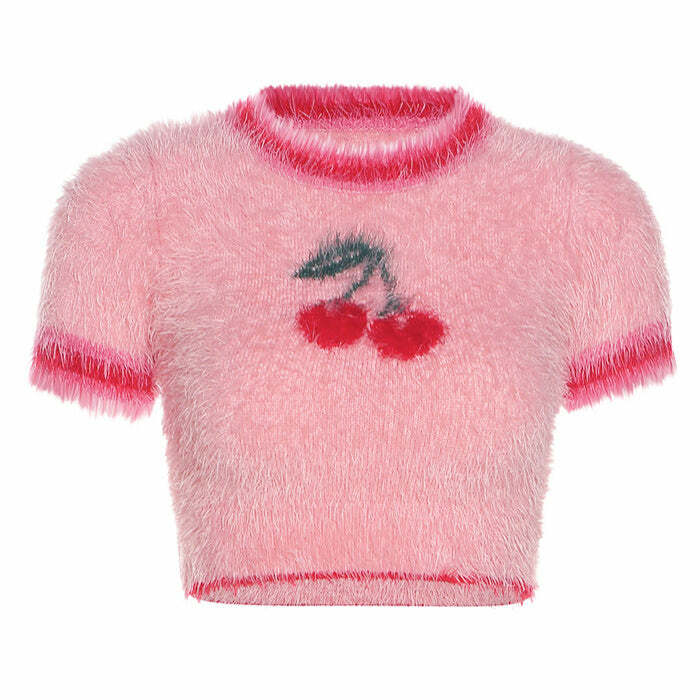 Cozy Cherry Fuzzy Crop Top for Y2K Aesthetic and Cute Outfits