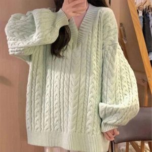 Cozy Chunky Knit Sweater for Y2K Aesthetic & Grunge Style Outfits