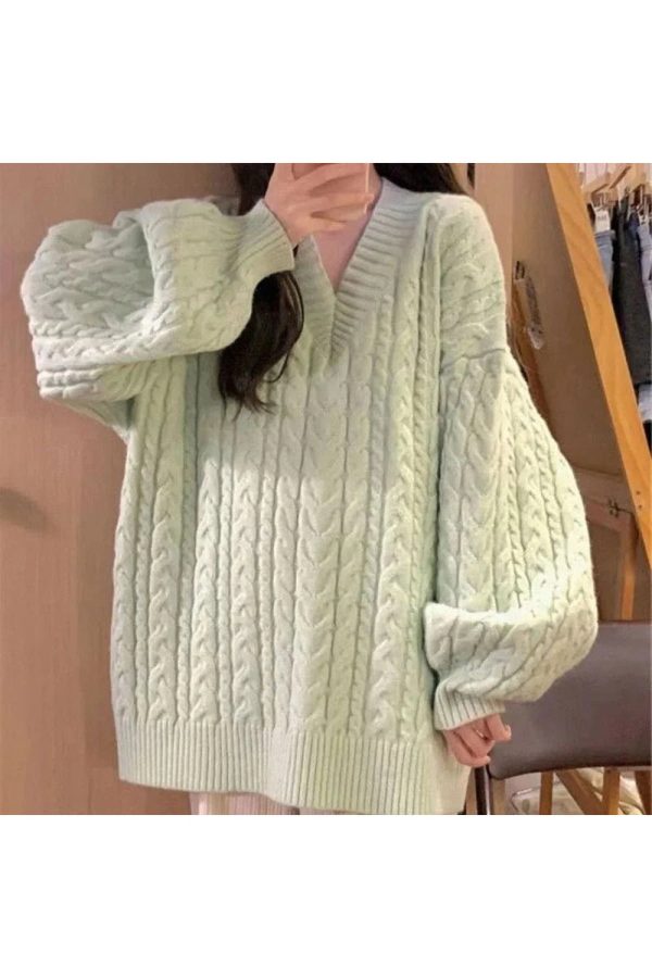 Cozy Chunky Knit Sweater for Y2K Aesthetic & Grunge Style Outfits