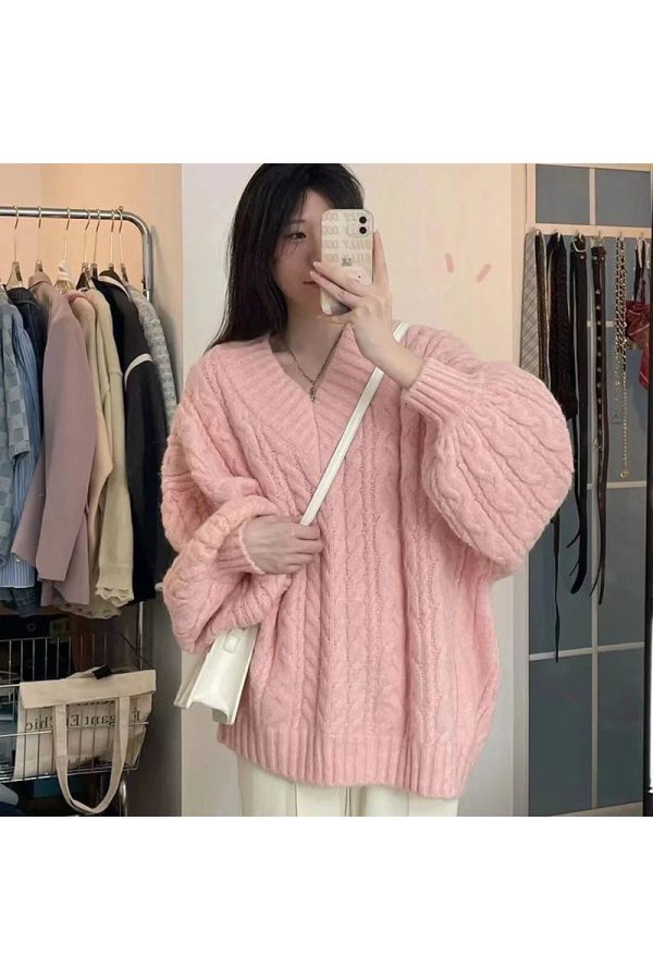 Cozy Chunky Knit Sweater for Y2K Aesthetic & Grunge Style Outfits