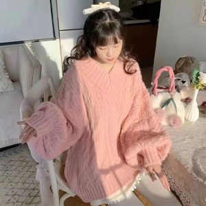 Cozy Chunky Knit Sweater for Y2K Aesthetic & Grunge Style Outfits