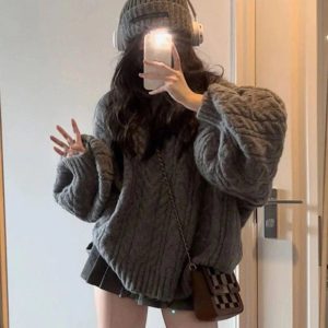 Cozy Chunky Knit Sweater for Y2K Aesthetic & Grunge Style Outfits