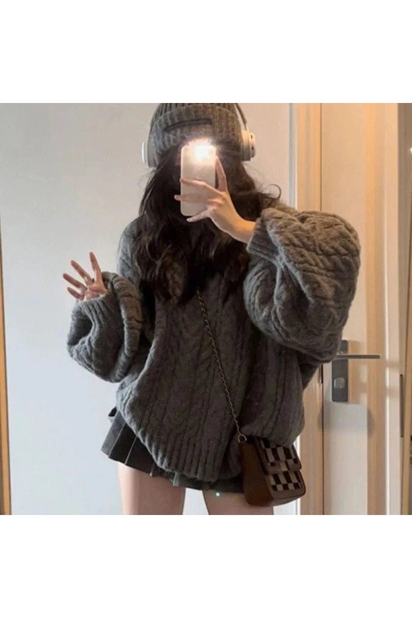 Cozy Chunky Knit Sweater for Y2K Aesthetic & Grunge Style Outfits