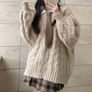 Cozy Chunky Knit Sweater for Y2K Aesthetic & Grunge Style Outfits