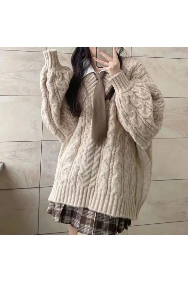 Cozy Chunky Knit Sweater for Y2K Aesthetic & Grunge Style Outfits