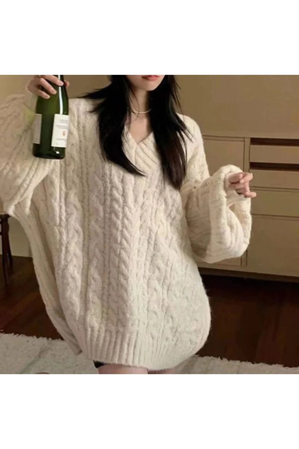 Cozy Chunky Knit Sweater for Y2K Aesthetic & Grunge Style Outfits