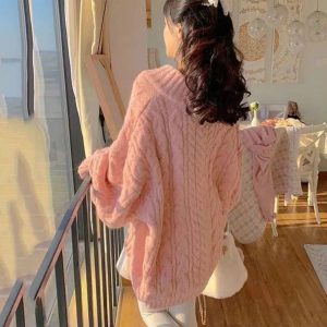 Cozy Chunky Knit Sweater for Y2K Aesthetic & Grunge Style Outfits