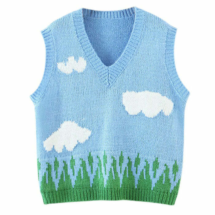 Cozy Cloud Knit Vest for Y2K Aesthetic and Grunge Style Outfits