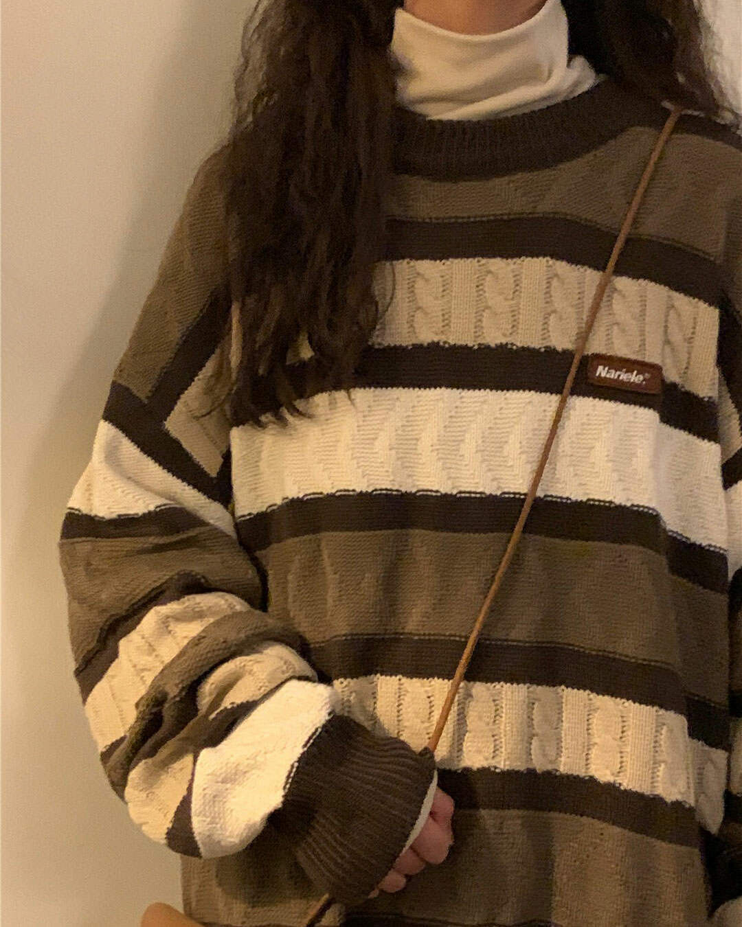 Cozy Coffee Cream Striped Oversize Sweater for Y2K Aesthetic Vibes