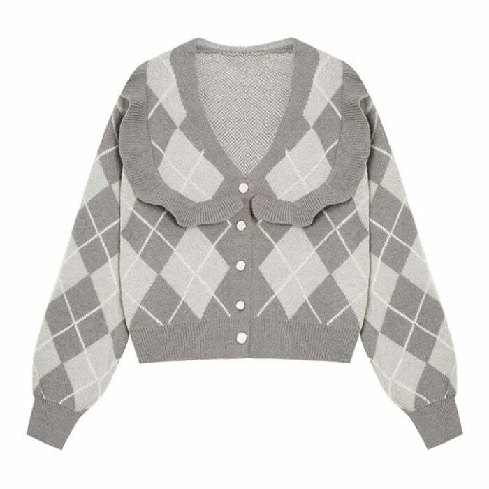 Cozy Coffee Time Argyle Cardigan for Y2K and Preppy Aesthetic Lovers