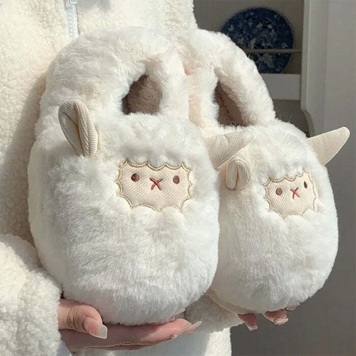 Cozy Cute Lamb Fluffy Slippers for Y2K and Coquette Aesthetic Lovers