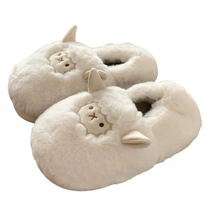 Cozy Cute Lamb Fluffy Slippers for Y2K and Coquette Aesthetic Lovers