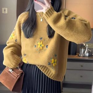 Cozy Fall Daisy Daydream Knit Sweater in Y2K Aesthetic Style