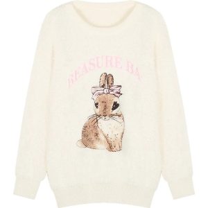 Cozy Fall Fuzzy Bunny Sweetheart Sweater for Y2K Aesthetic Lovers