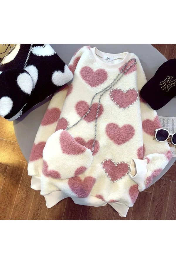 Cozy Fall Fuzzy Heartfelt Love Sweater in Y2K Aesthetic Style