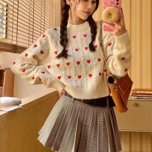 Cozy Fall Heartfelt Cuddle Knit Sweater for Y2K Aesthetic Lovers