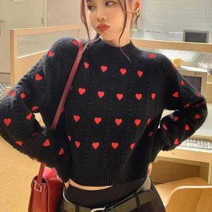 Cozy Fall Heartfelt Cuddle Knit Sweater for Y2K Aesthetic Lovers