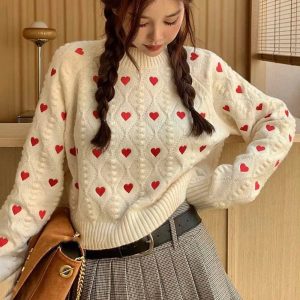 Cozy Fall Heartfelt Cuddle Knit Sweater for Y2K Aesthetic Lovers