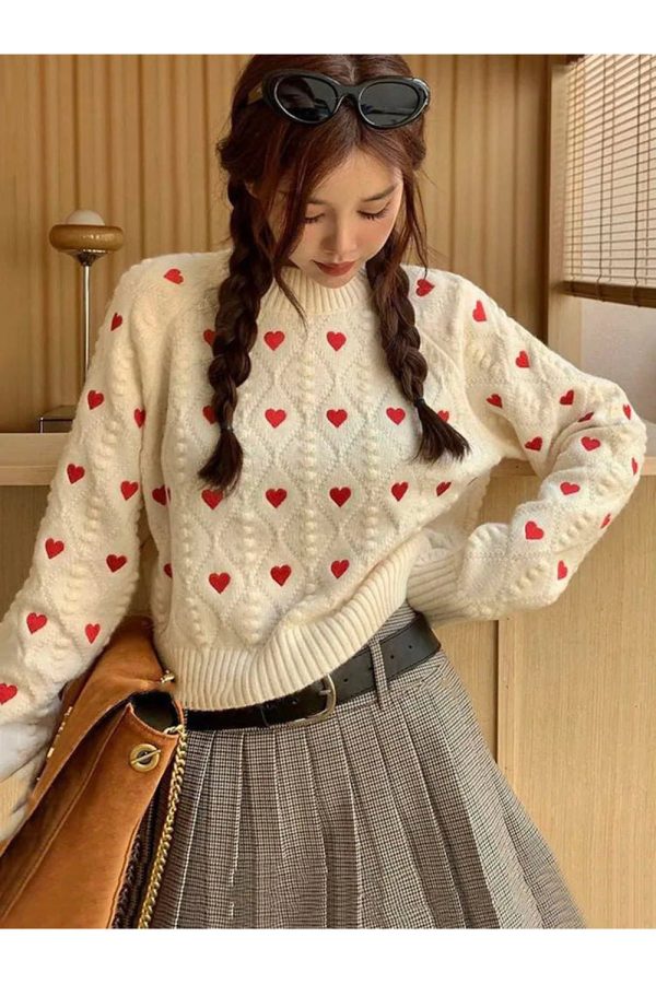 Cozy Fall Heartfelt Cuddle Knit Sweater for Y2K Aesthetic Lovers