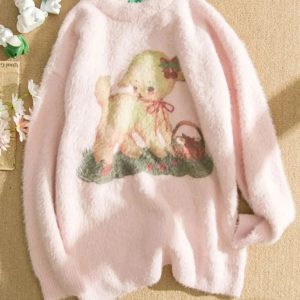 Cozy Fall Lamb Dream Fleece Sweater for Y2K Aesthetic Lovers