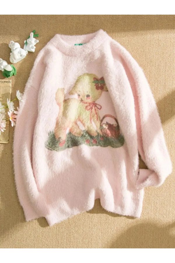 Cozy Fall Lamb Dream Fleece Sweater for Y2K Aesthetic Lovers