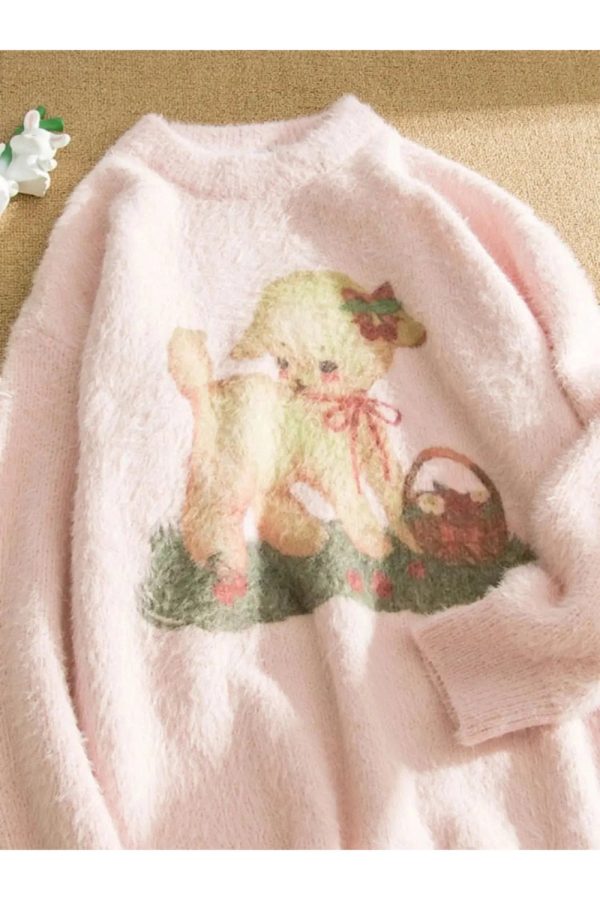 Cozy Fall Lamb Dream Fleece Sweater for Y2K Aesthetic Lovers