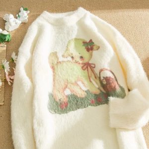 Cozy Fall Lamb Dream Fleece Sweater for Y2K Aesthetic Lovers