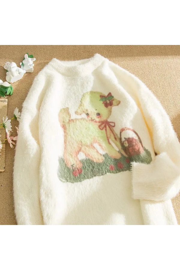 Cozy Fall Lamb Dream Fleece Sweater for Y2K Aesthetic Lovers