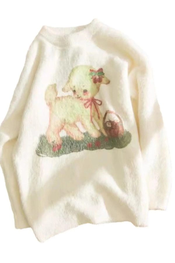 Cozy Fall Lamb Dream Fleece Sweater for Y2K Aesthetic Lovers