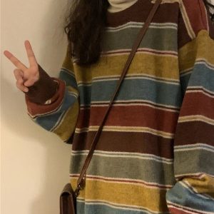 Cozy Fall Retro Striped Slouchy Sweater for Y2K Aesthetic Lovers