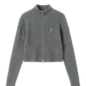 Cozy Fall Ribbed Zip-Up Turtleneck Sweater for Y2K Aesthetic Style