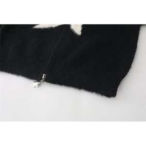 Cozy Fall Star Zip-Up Fuzzy Sweater for Y2K Aesthetic Lovers